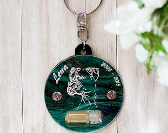 Memorial portable urn, treasured keepsake, personalised commemorative hanger with ashes compartment, pet, human, made to order, lasercut