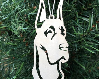 Great Dane dog stainless steel christmas ornament, great dane dog face tree ornament, xmas hanging decoration