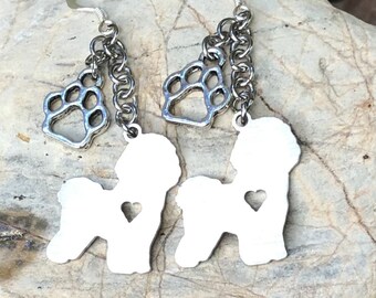 Bichon Frise drop earrings, dog earrings, bichon frise jewelry, animal themed jewellery, dangle earrings, Christmas, gift