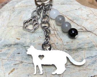 American Shorthair cat gemstone keychain, stainless steel, cat key chain, bag charm, shorthair jewelry, jewellery, animal, Christmas