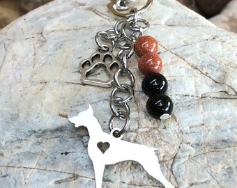 Dobermann Pinscher dog keychain, stainless steel dog key chain, doberman bag charm, pet keepsake, jewelry, jewellery, animal, Christmas gift