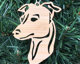 Italian Greyhound dog dog bamboo wood christmas ornament, Italian greyhound dog face tree ornament, xmas hanging decoration