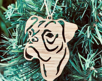 Boxer dog lasercut christmas decoration ornament, boxer dog face tree ornament, xmas hanging decoration, gift, acrylic, bamboo