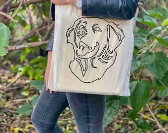 Golden Retriever tote bag, dog shoulder bag, dog lover bag, cotton dog bag, line art tote, merchandise