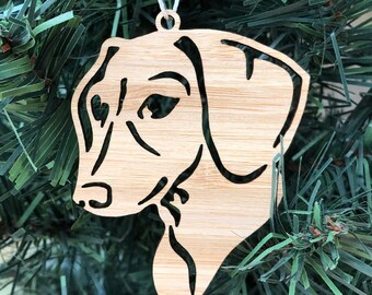 Dachshund dog bamboo wood christmas ornament, dachie dog face tree ornament, xmas hanging decoration, gift