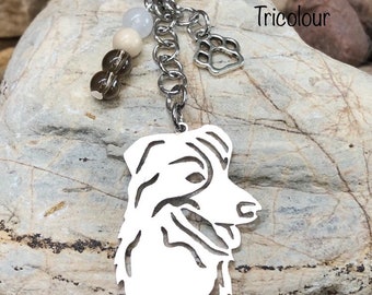 Border Collie gemstone key chain - dog keychain - pet bag charm - border collie jewelry - jewellery - dog lover - gift - pet - dog