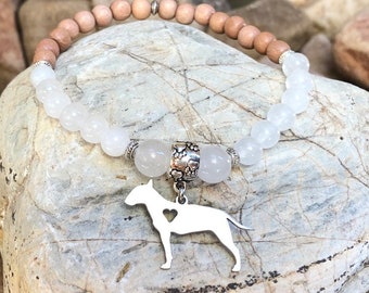 Bull Terrier dog mala gemstone bracelet, dog bracelet, beaded bracelet, bull terrier jewellery, pet, animal themed jewelry, Christmas, gift
