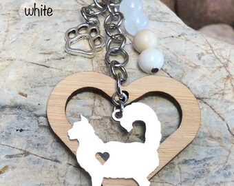 Maine Coon cat keychain - cat key chain - cat bag charm - cat gemstone keychain - cat lover - cat - maine coon jewelry - cat jewellery