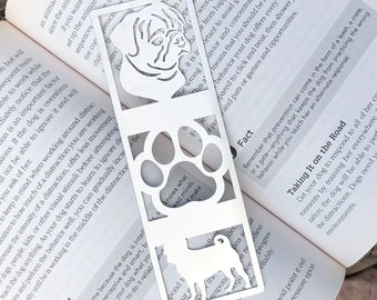 Pug stainless steel bookmark, dog bookmark, pug dog gift, lasercut stainless steel book mark, Christmas