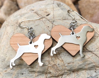 Weimaraner dog earrings - drop earrings - weimaraner jewelry - jewellery - dog earrings - dog lover - wood heart - pet