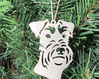 Schnauzer dog stainless steel christmas ornament, schnauzer dog face tree ornament, xmas hanging decoration