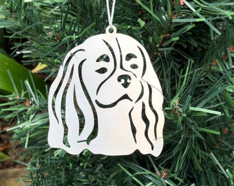 Cavalier King Charles dog stainless steel christmas ornament, cavalier dog face tree ornament, xmas hanging decoration