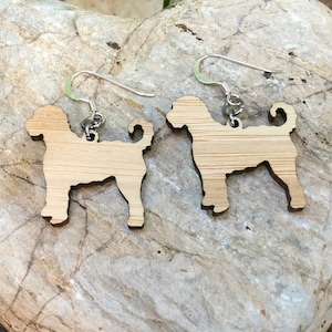 Goldenoodle drop earrings, lasercut dog earrings, groodle jewelry, animal themed jewellery, dangle earrings, Christmas, gift