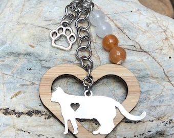 American Shorthair cat gemstone keychain, stainless steel, cat key chain, bag charm, shorthair jewelry, jewellery, animal, Christmas
