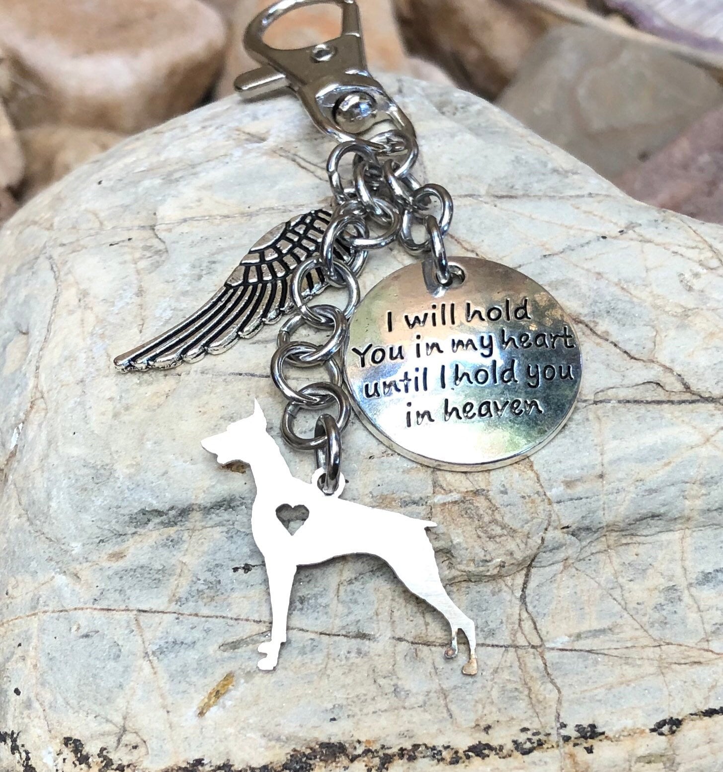 Doberman dog pet memorial keychain, pet keepsake, pet loss key chain, dog  bag charm, doberman jewelry, jewellery, animal, stainless steel
