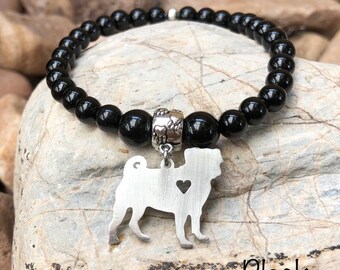 Pug dog gemstone bracelet - pug jewelry - dog jewellery - dog bracelet - dog gift - dog lover - dog - pet bracelet - dog lover