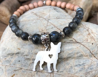 French Bulldog dog bracelet, mala style french bulldog jewelry, stretch dog bracelet, pet, gift, beaded bracelet, Christmas