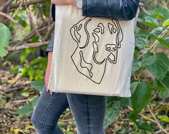 Great Dane tote bag, dog shoulder bag, dog lover bag, cotton dog bag, line art tote, merchandise