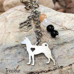 Basenji dog keychain, stainless steel gemstone key chain, dog bag charm, pet keepsake, basenji jewelry, dog gift, Christmas gift