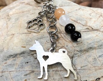 Basenji dog keychain, stainless steel gemstone key chain, dog bag charm, pet keepsake, basenji jewelry, dog gift, Christmas gift