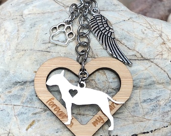 Bull Terrier dog pet memorial keychain - pet keepsake - pet loss key chain - bag charm - pet loss key chain