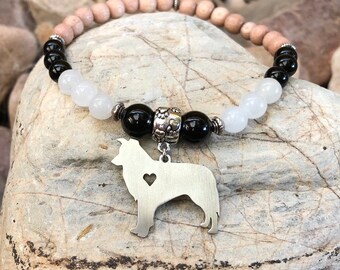 Border Collie dog mala gemstone bracelet - border collie jewelry - dog jewellery - dog bracelet - dog gift - dog lover - dog - gemstone