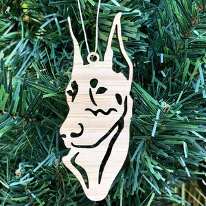 Doberman dog bamboo wood christmas ornament, dobermann pinscher dog face tree ornament, xmas hanging decoration