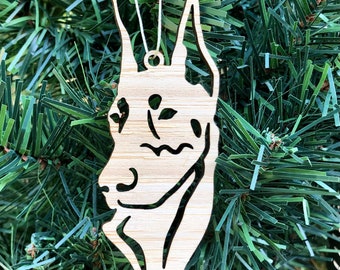 Doberman dog bamboo wood christmas ornament, dobermann pinscher dog face tree ornament, xmas hanging decoration