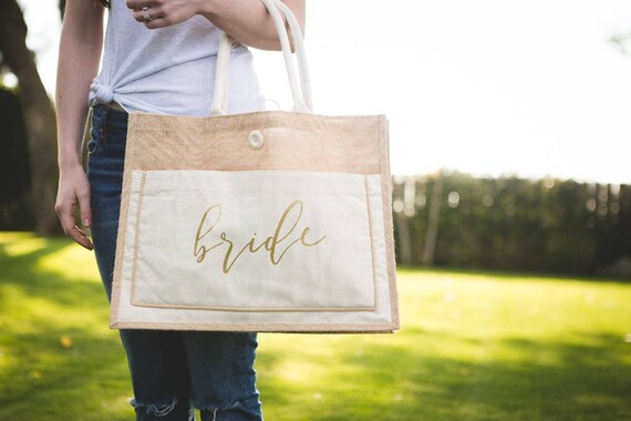 wedding tote or honeymoon tote Beach Bride Tote Bag with Shell Bride tote bag