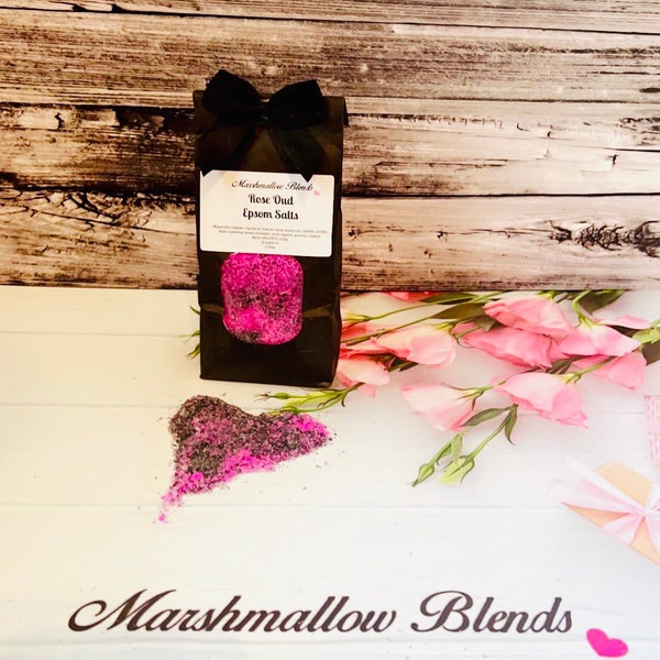 Epsom Bath Salts Foaming. Rose Oud fragrance. Perfume beautiful scent. Vegan, plastic free, pretty perfume