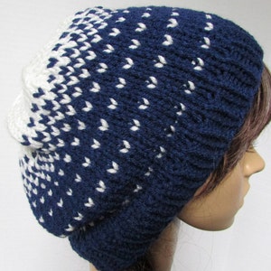 Navy Blue Slouchy Beanie with White Dusting