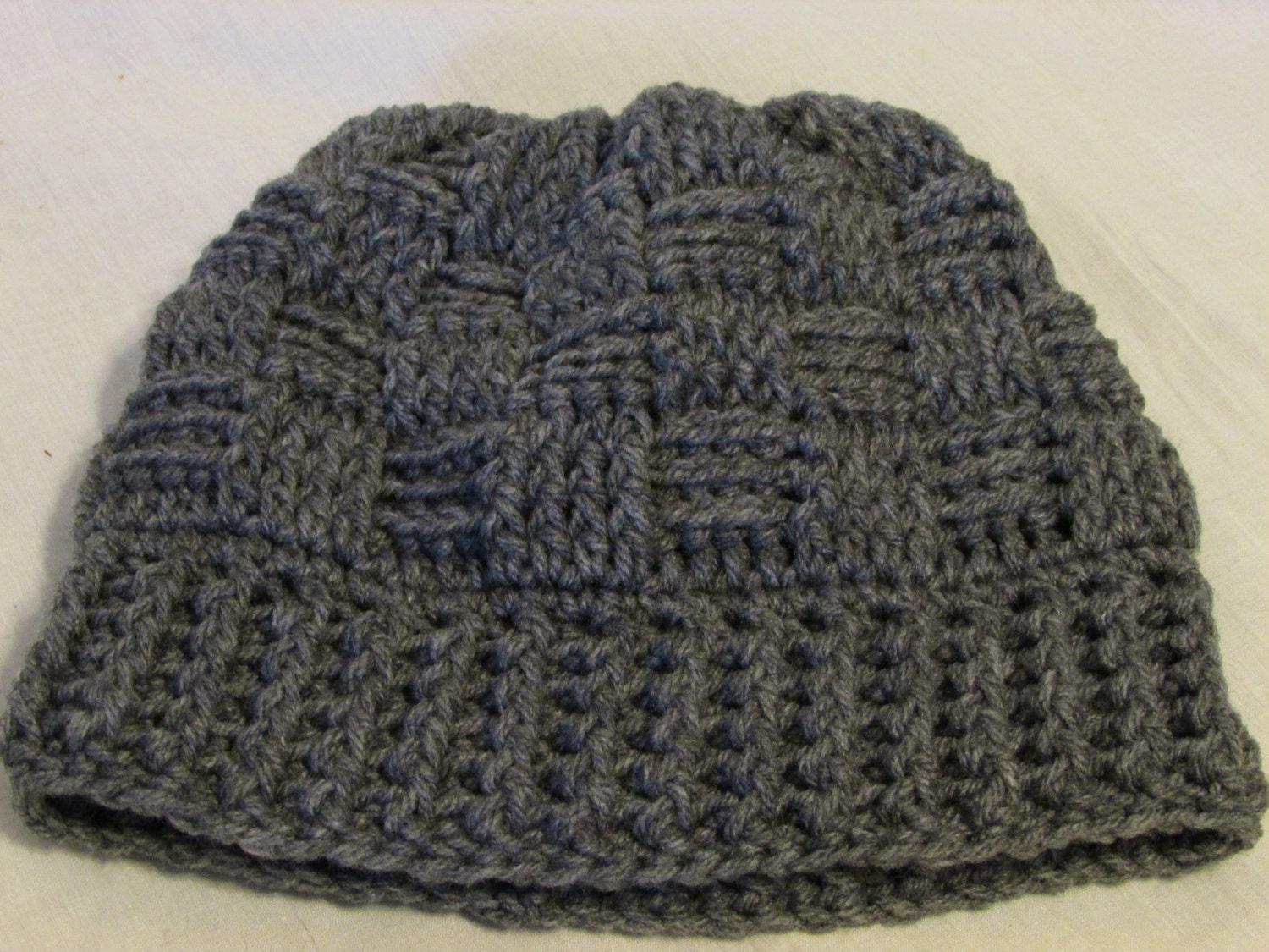 Womens Crochet Gray Basket Stitch Hat Beanie Made thee most textured cable stitch beanie. ? Tutorial  main image 3