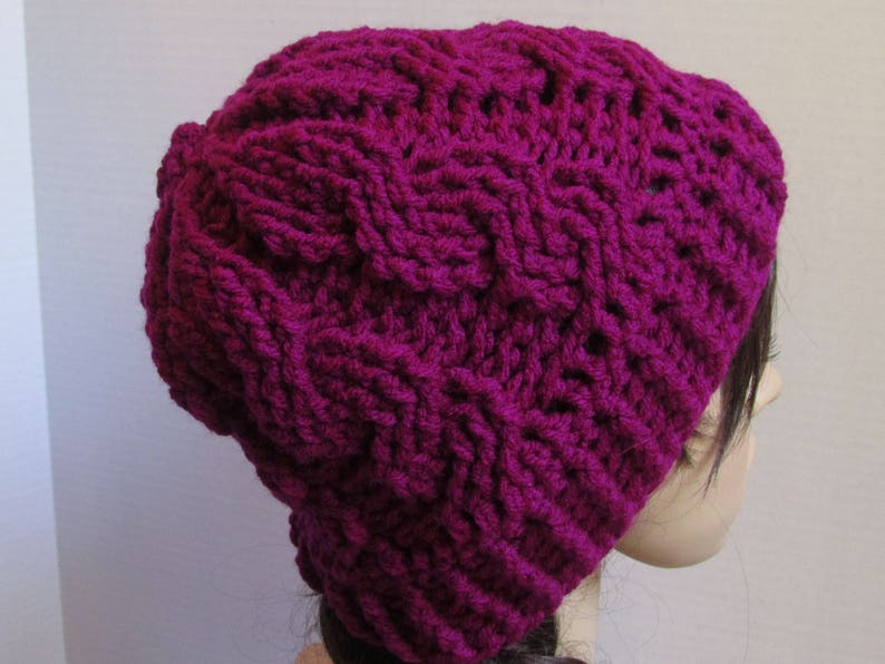 Crochet Cable Knit Beanie in Boysenberry Etsy