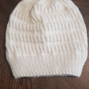 Knitted and Rib Stitch Slouchy Beanie in Bright White
