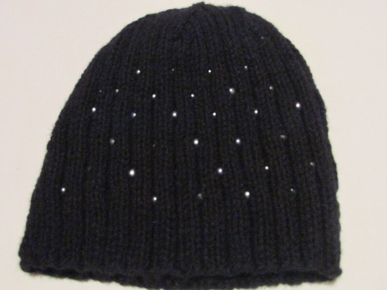 Black Essential Knit Beanie With Clear Beads Etsy
