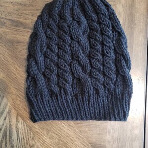Black Double Cable Knit Slouchy Beanie