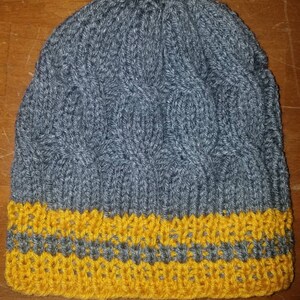 Cable Knit Slouchy Beanie in Heather Grey and Mustard Yellow
