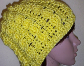 Sunshine Yellow Cable Knit Beanie