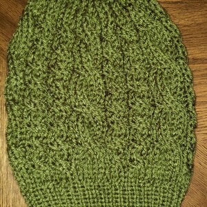 Green Double Cable Knit Slouchy Beanie