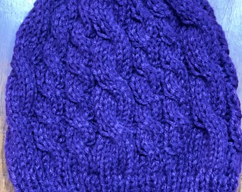 Plum Purple Double Cable Knit Slouchy Beanie