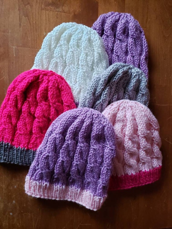 Lilac Purple and Light Pink Cable Knit Slouchy Beanie - Etsy display picture 3