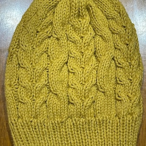Mustard Yellow Double Cable Knit Slouchy Beanie