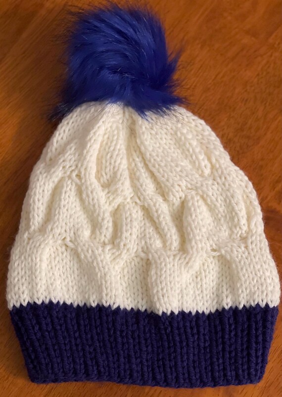 Cream and Navy Knit Beanie MOROCCAN TILE BEANIE AT ATELIER DELPHINE main image 4