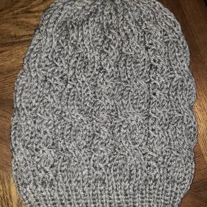 Grey Double Cable Knit Slouchy Beanie