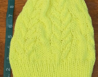Neon Yellow Double Cable Knit Slouchy Beanie