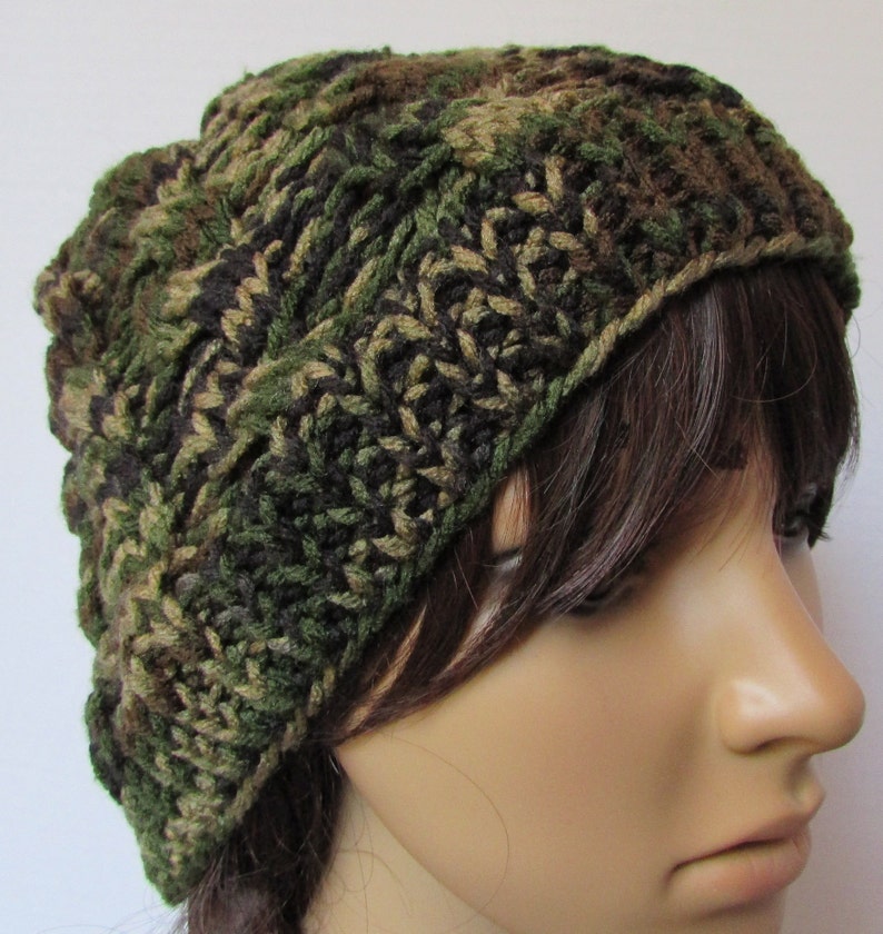 Slouchy Cable Knit Beanie in Camo - Etsy