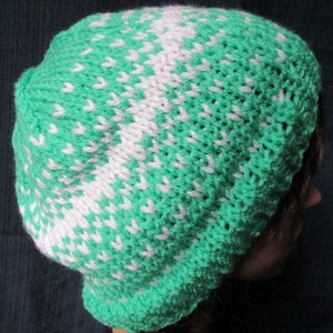 Slouchy Knit Beanie in Freshmint with Sparkly White Dusting