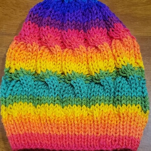 Bright Rainbow Cable Knit Beanie