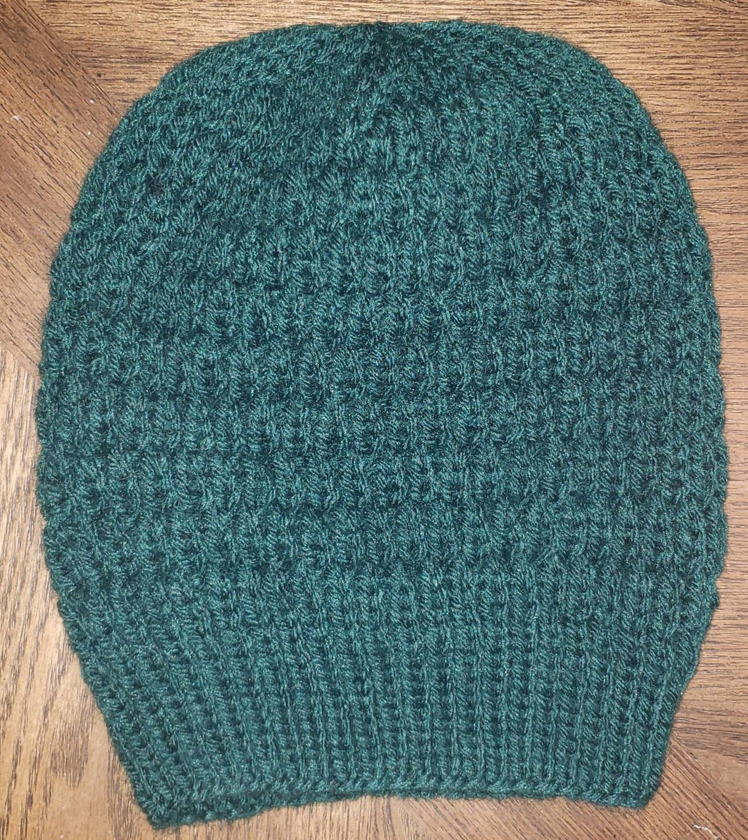Dark Green Moss Stitch Slouchy Knit Beanie - Etsy display picture 1