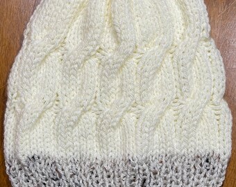 Helen Kaminski. Blend Beanie Cozy Cream Cable Knit Sweater.nwt Handmade Cream Cable Knit Sweater and Beanie Set, Oversized  main image 4